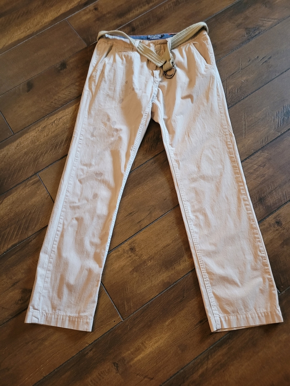 NWOT Mens Vintage Point Zero Beige Narrow-Leg  Pants with Canvas D-Ring Belt